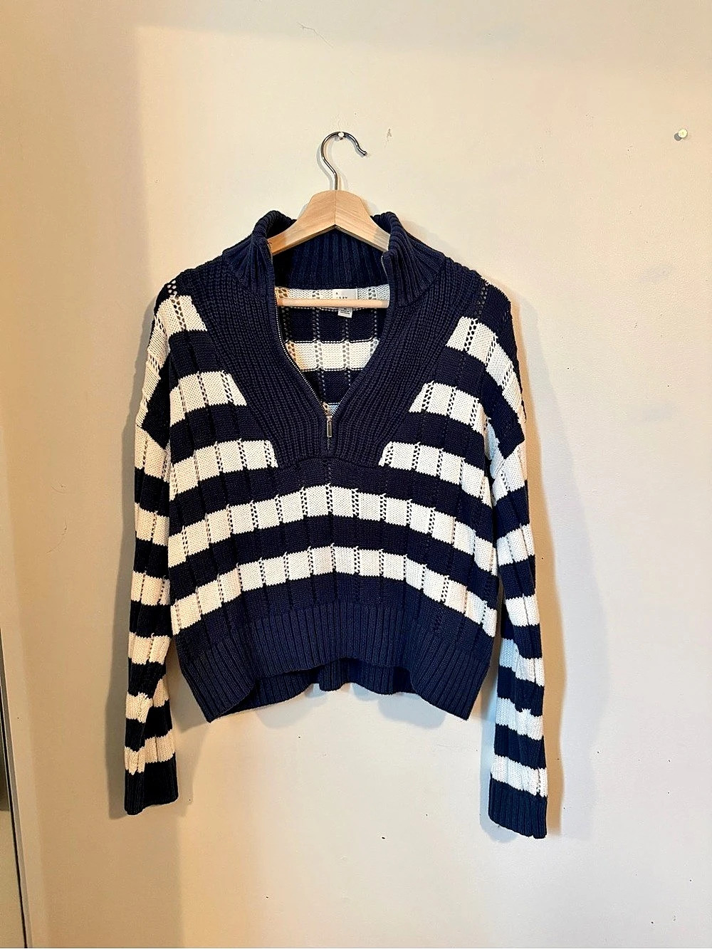 A new day Striped Half-Zip Sweater in Blue & White Size Medium